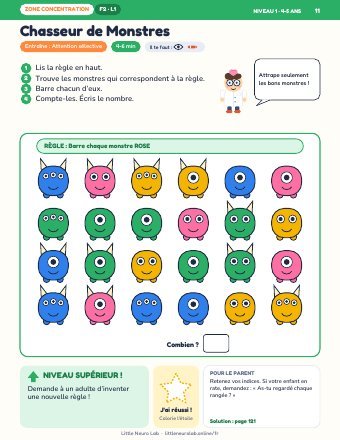 Page d’activité Chasseur de Monstres de Little Neuro Lab