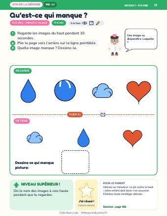 Page d’activité Qu’est-ce qui manque ? de Little Neuro Lab