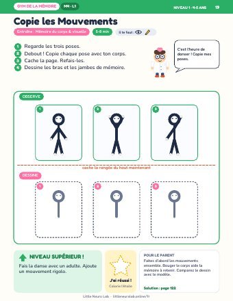 Page d’activité Copie les Mouvements de Little Neuro Lab