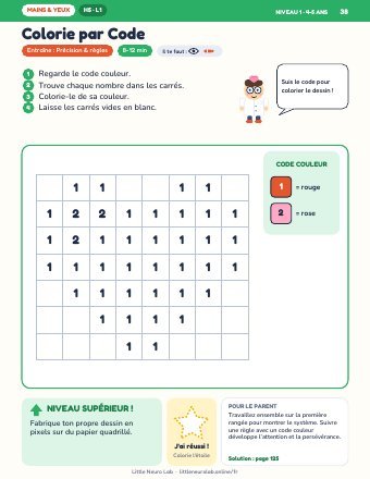 Page d’activité Colorie par Code de Little Neuro Lab